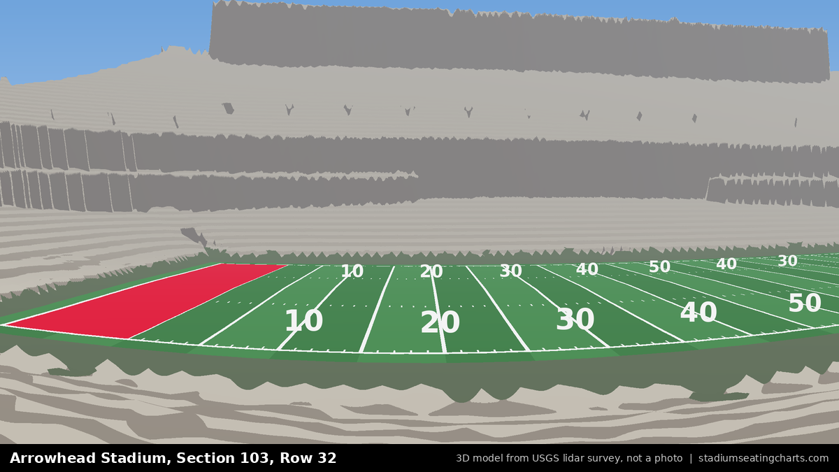 View from Arrowhead Stadium Section 103, Row 32, looking toward the field