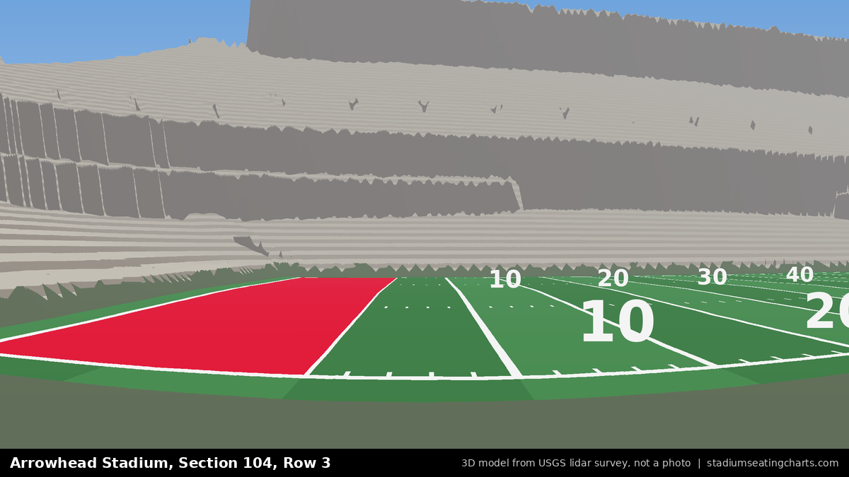 View from Arrowhead Stadium Section 104, Row 3, looking toward the field