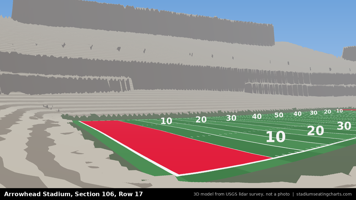 View from Arrowhead Stadium Section 106, Row 17, looking toward the field