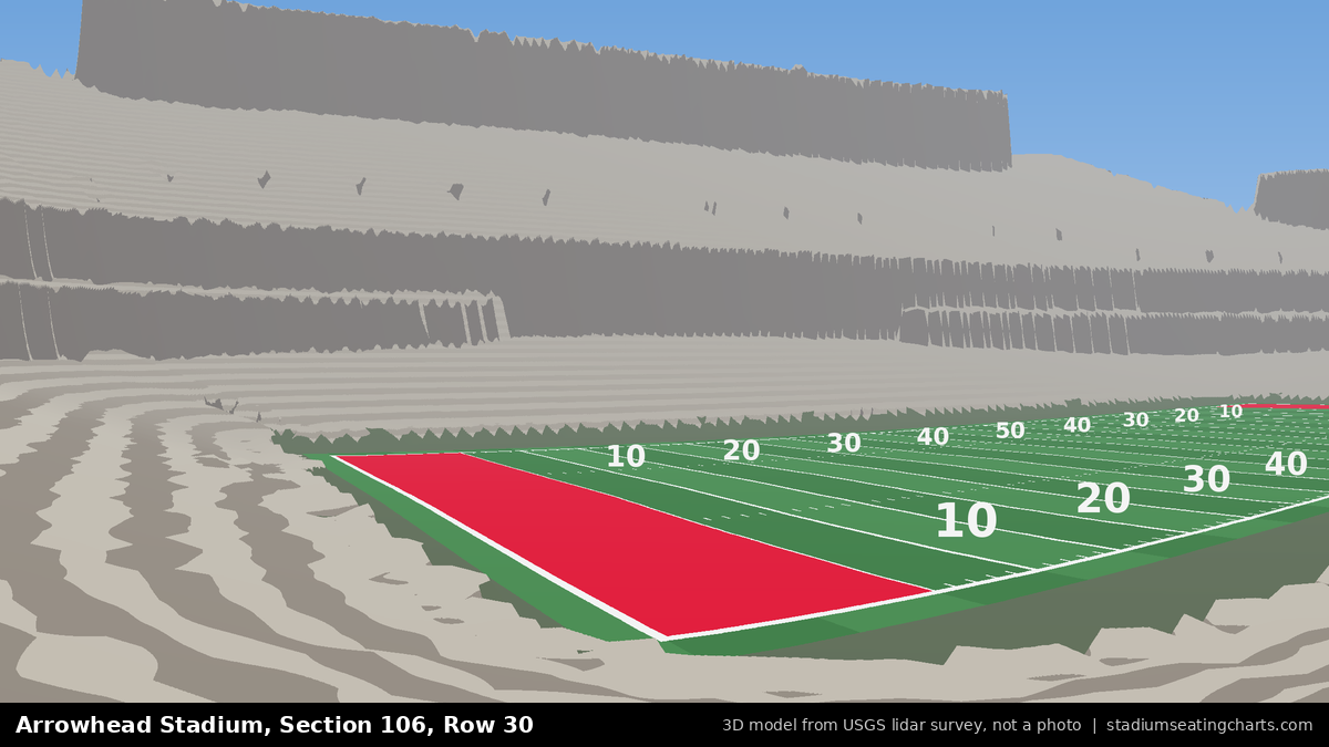 View from Arrowhead Stadium Section 106, Row 30, looking toward the field
