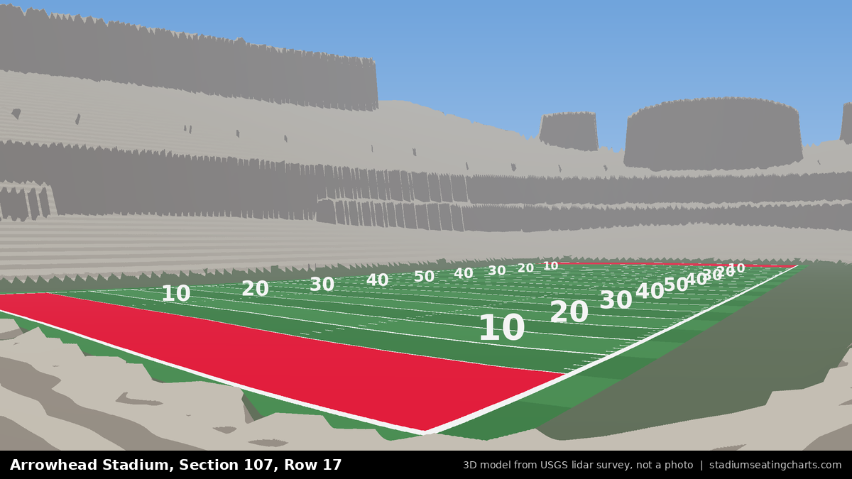 View from Arrowhead Stadium Section 107, Row 17, looking toward the field