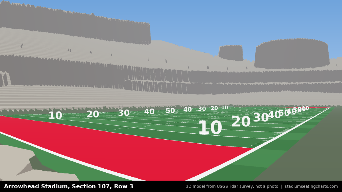 View from Arrowhead Stadium Section 107, Row 3, looking toward the field