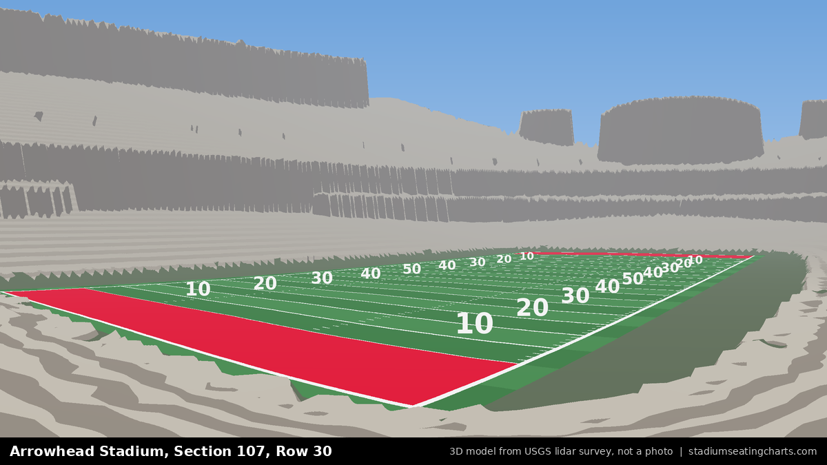 View from Arrowhead Stadium Section 107, Row 30, looking toward the field