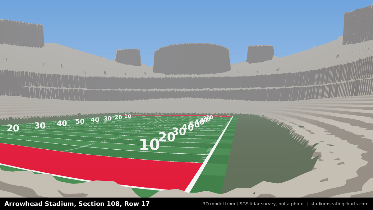 View from Arrowhead Stadium Section 108, Row 17, looking toward the field