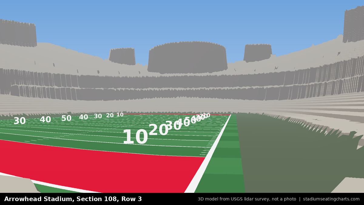 View from Arrowhead Stadium Section 108, Row 3, looking toward the field