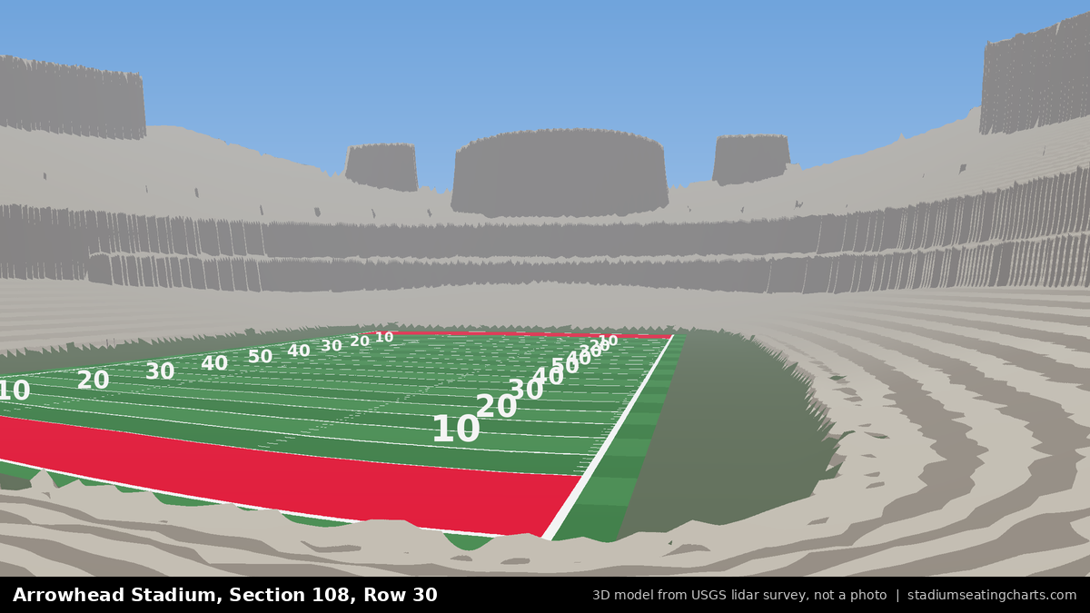 View from Arrowhead Stadium Section 108, Row 30, looking toward the field