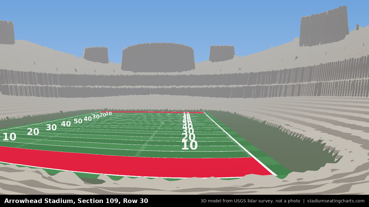 View from Arrowhead Stadium Section 109, Row 30, looking toward the field