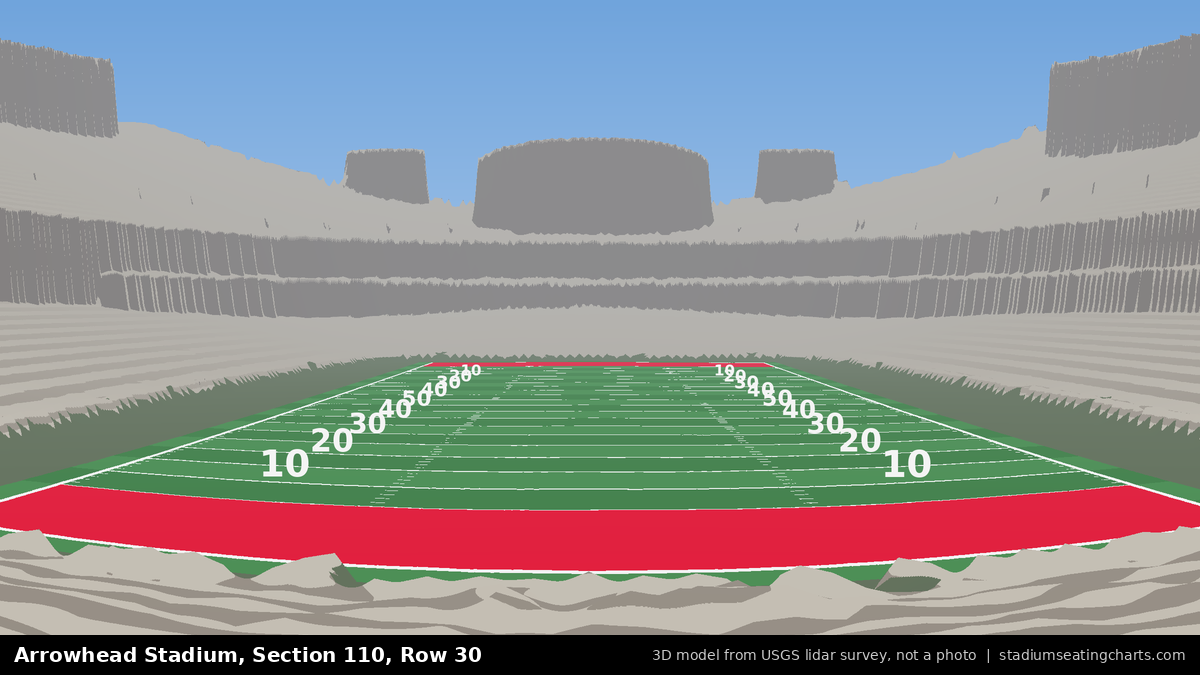 View from Arrowhead Stadium Section 110, Row 30, looking toward the field
