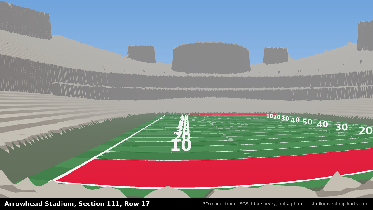 View from Arrowhead Stadium Section 111, Row 17, looking toward the field