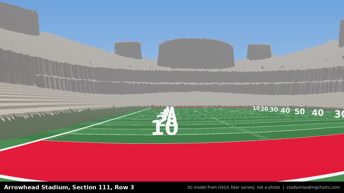 View from Arrowhead Stadium Section 111, Row 3, looking toward the field