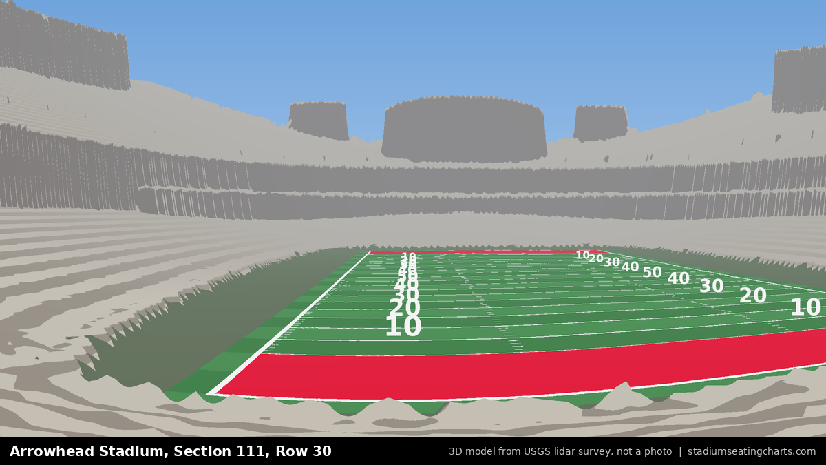View from Arrowhead Stadium Section 111, Row 30, looking toward the field