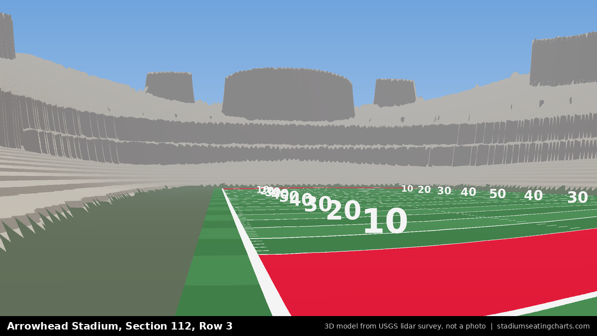 View from Arrowhead Stadium Section 112, Row 3, looking toward the field