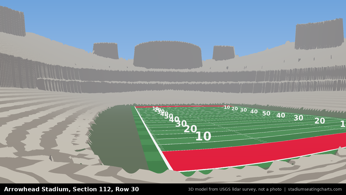 View from Arrowhead Stadium Section 112, Row 30, looking toward the field