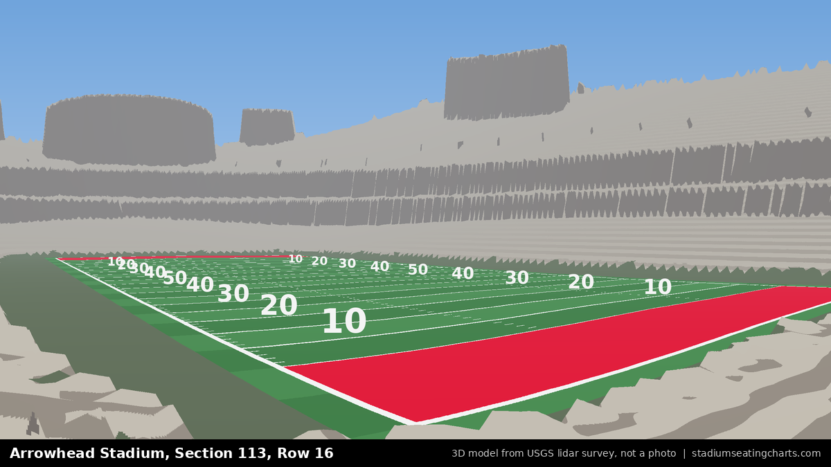 View from Arrowhead Stadium Section 113, Row 16, looking toward the field