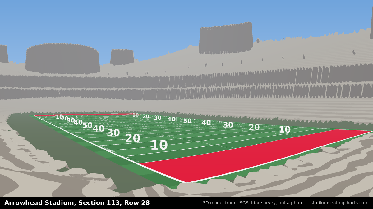 View from Arrowhead Stadium Section 113, Row 28, looking toward the field