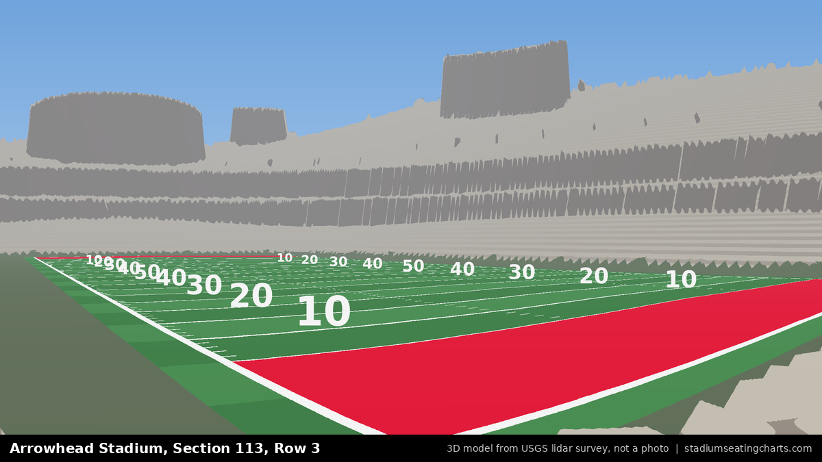 View from Arrowhead Stadium Section 113, Row 3, looking toward the field