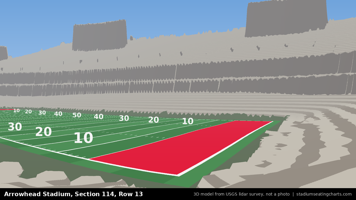 View from Arrowhead Stadium Section 114, Row 13, looking toward the field