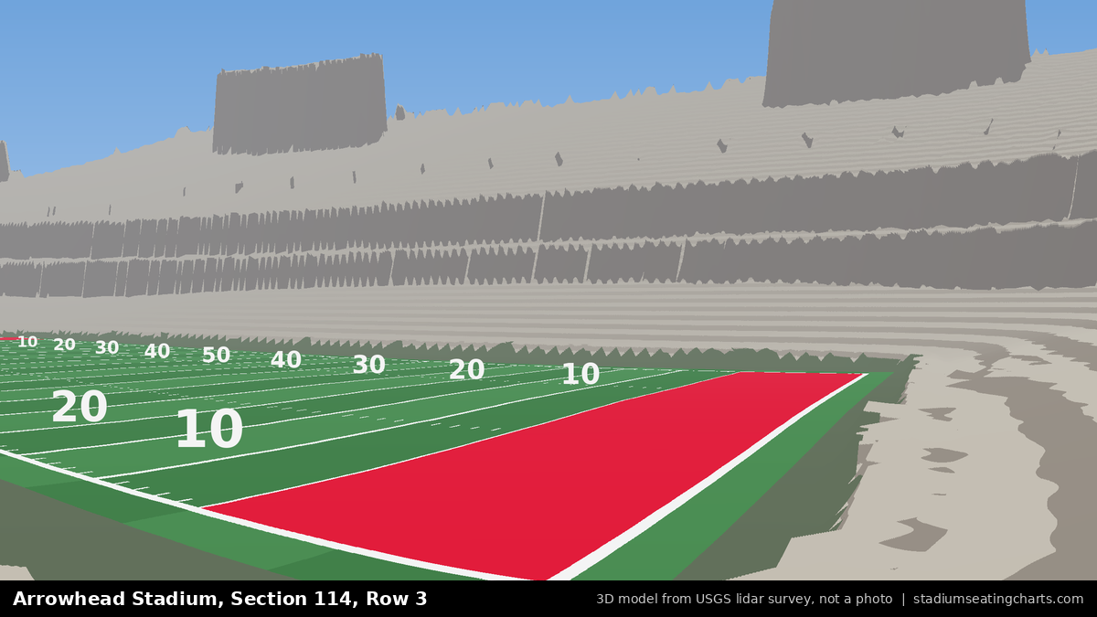 View from Arrowhead Stadium Section 114, Row 3, looking toward the field