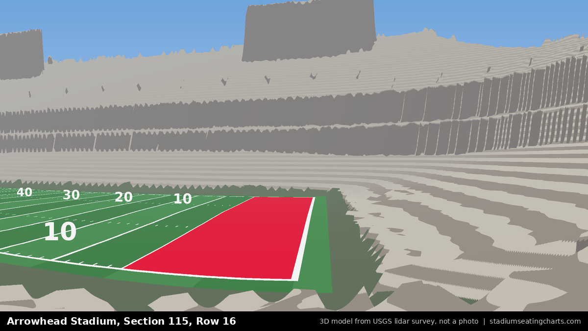 View from Arrowhead Stadium Section 115, Row 16, looking toward the field