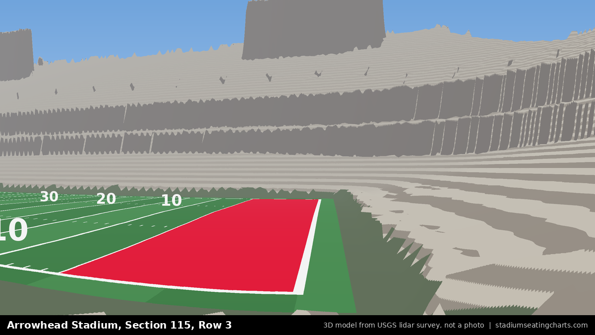 View from Arrowhead Stadium Section 115, Row 3, looking toward the field