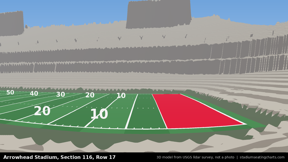 View from Arrowhead Stadium Section 116, Row 17, looking toward the field