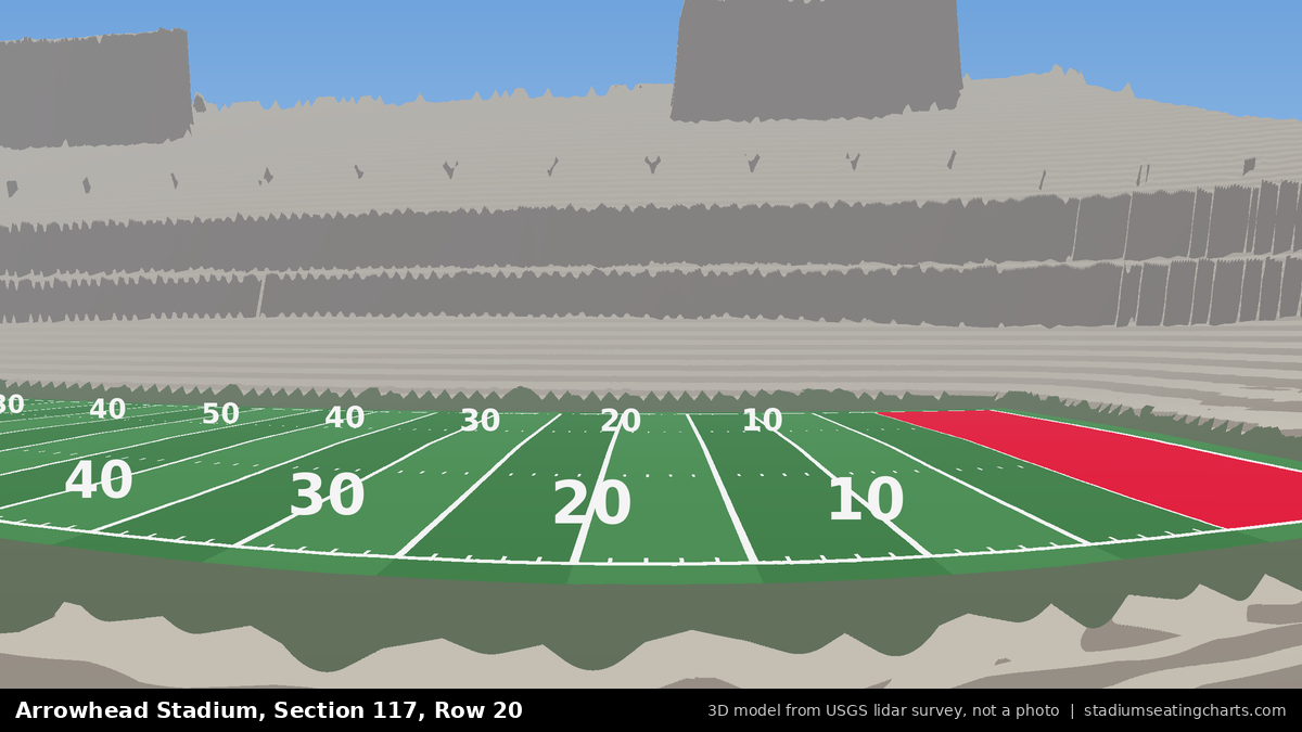 View from Arrowhead Stadium Section 117, Row 20, looking toward the field