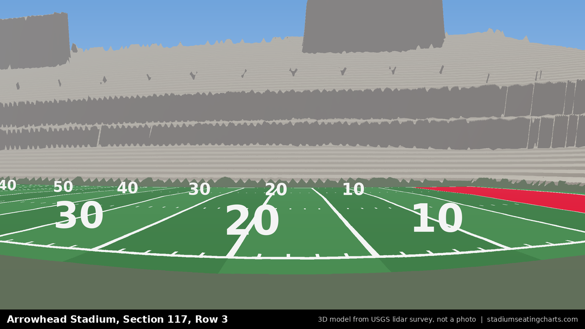 View from Arrowhead Stadium Section 117, Row 3, looking toward the field