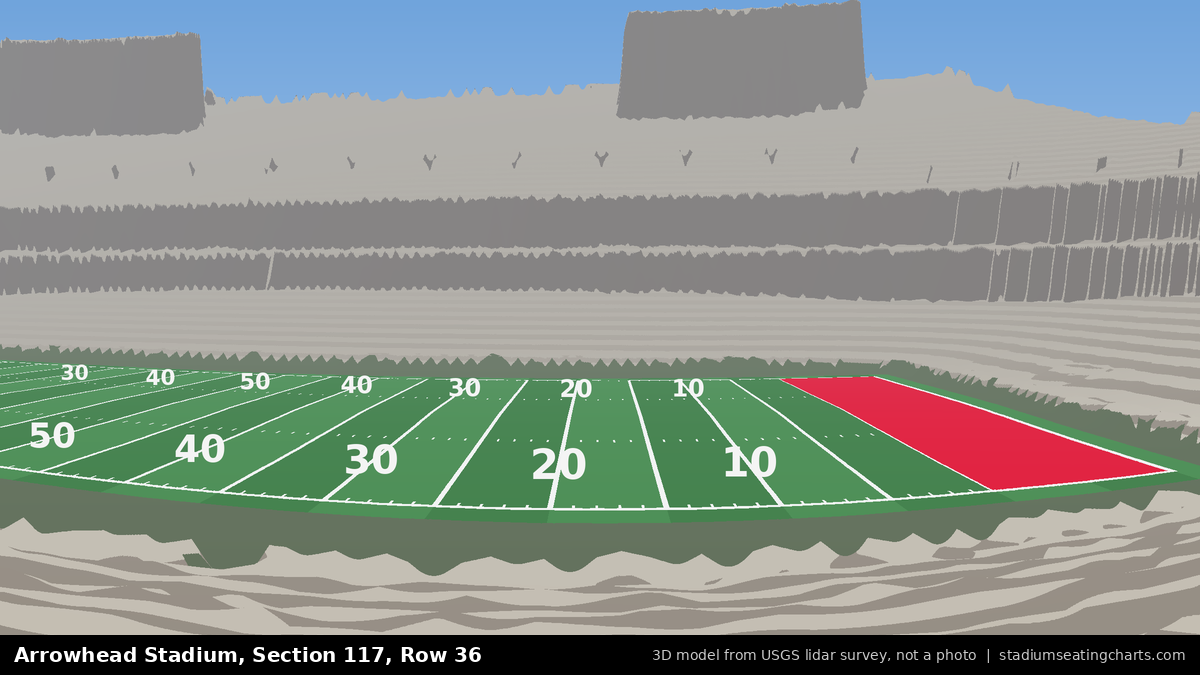 View from Arrowhead Stadium Section 117, Row 36, looking toward the field