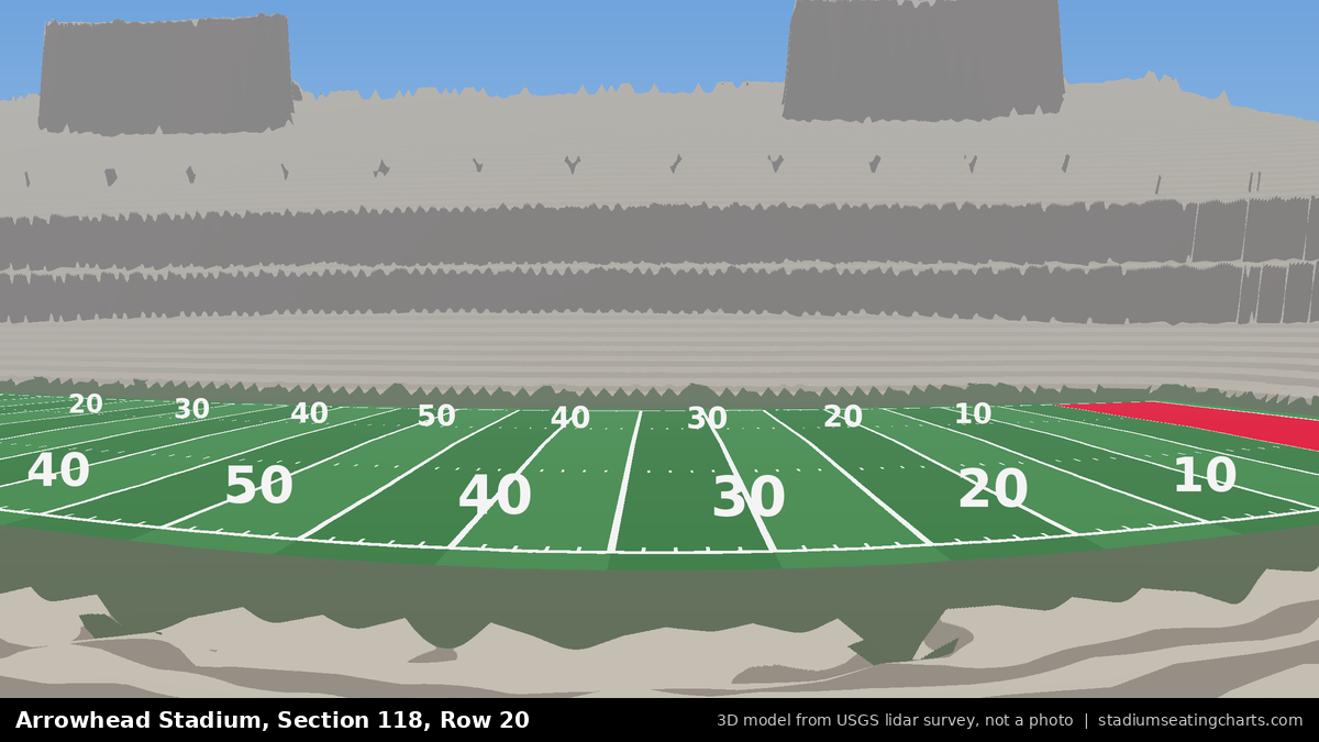 View from Arrowhead Stadium Section 118, Row 20, looking toward the field