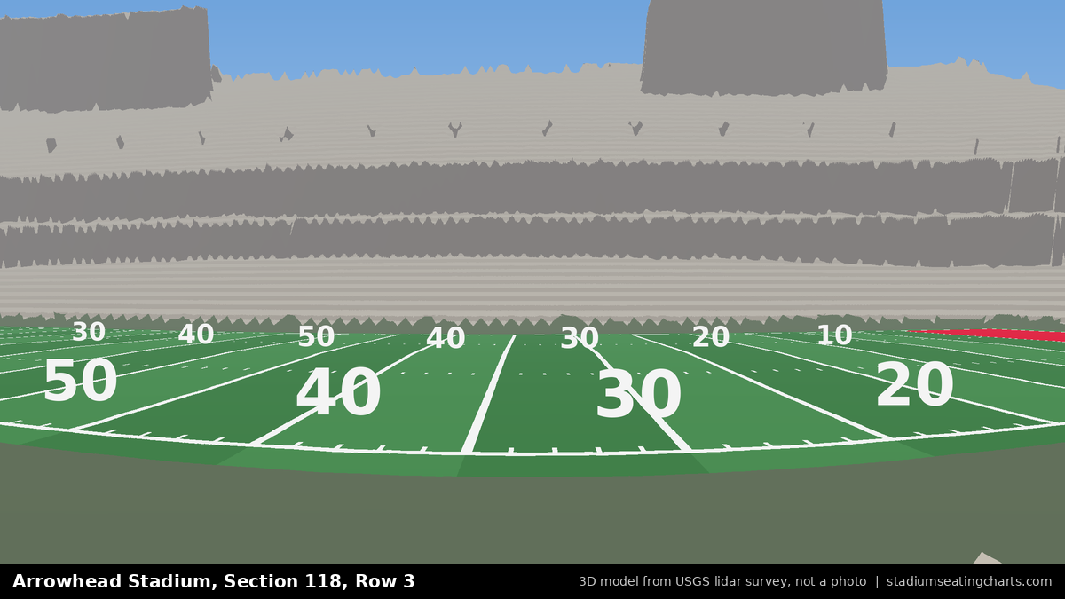 View from Arrowhead Stadium Section 118, Row 3, looking toward the field