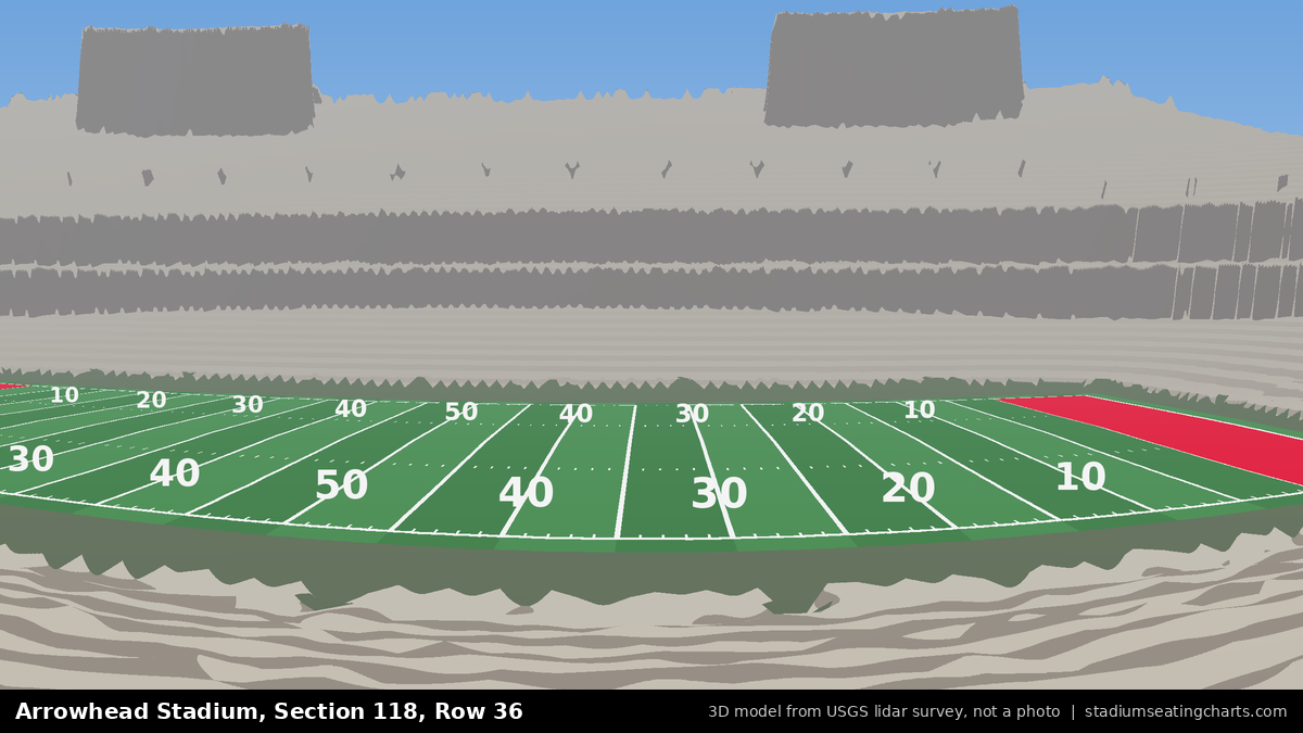 View from Arrowhead Stadium Section 118, Row 36, looking toward the field