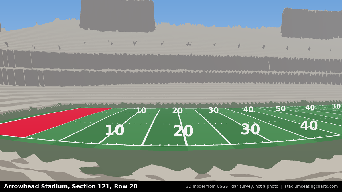 View from Arrowhead Stadium Section 121, Row 20, looking toward the field