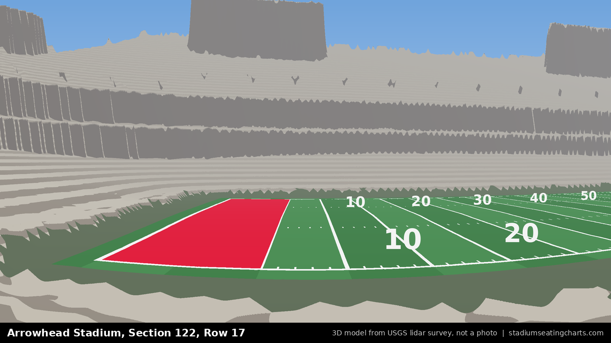 View from Arrowhead Stadium Section 122, Row 17, looking toward the field