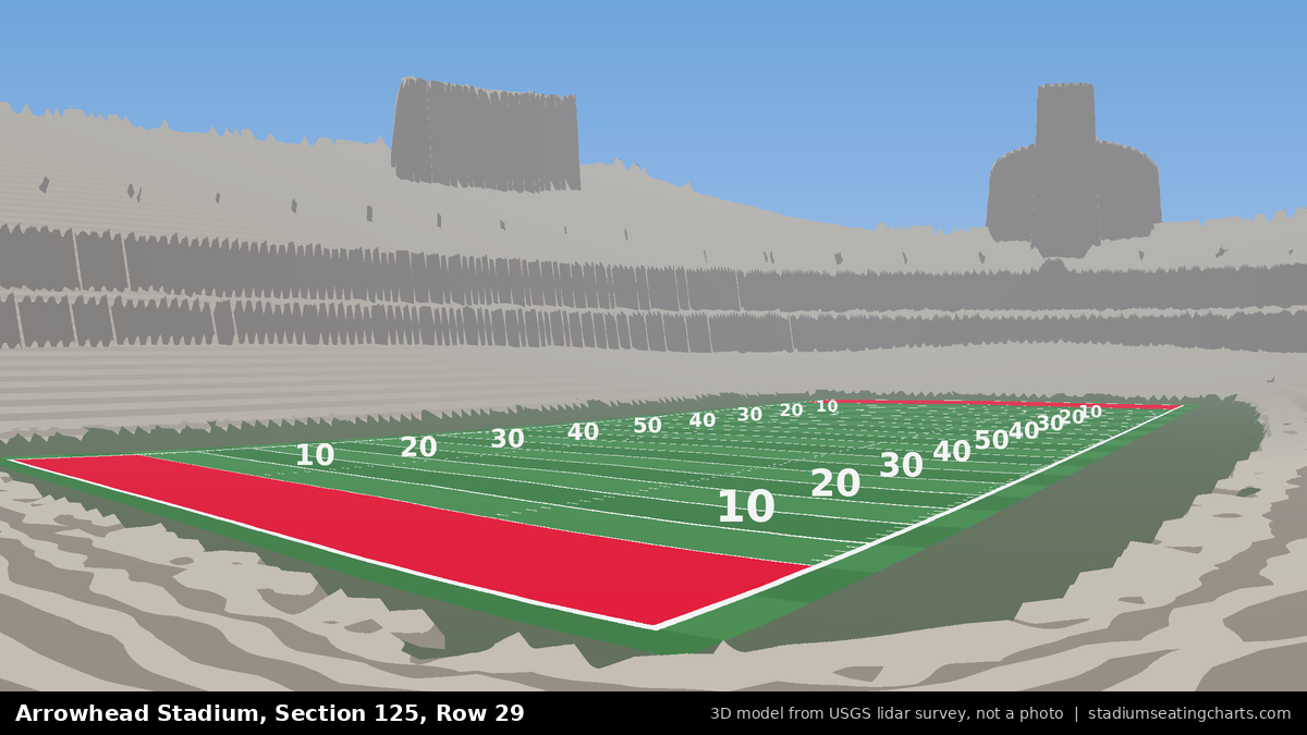 View from Arrowhead Stadium Section 125, Row 29, looking toward the field