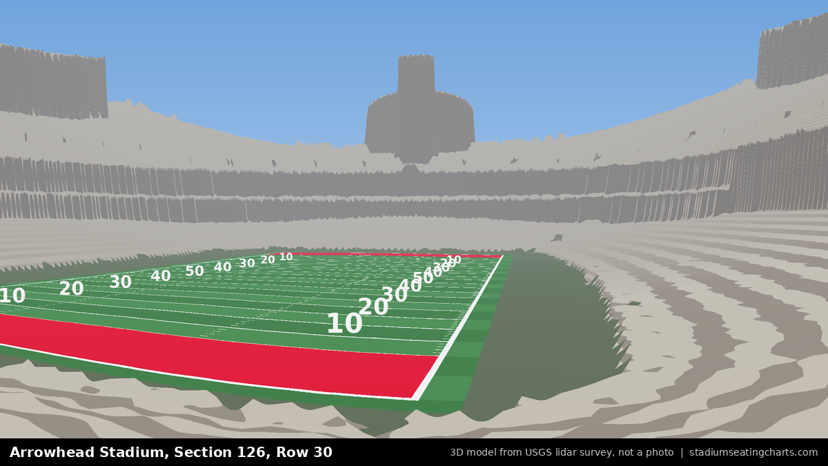 View from Arrowhead Stadium Section 126, Row 30, looking toward the field