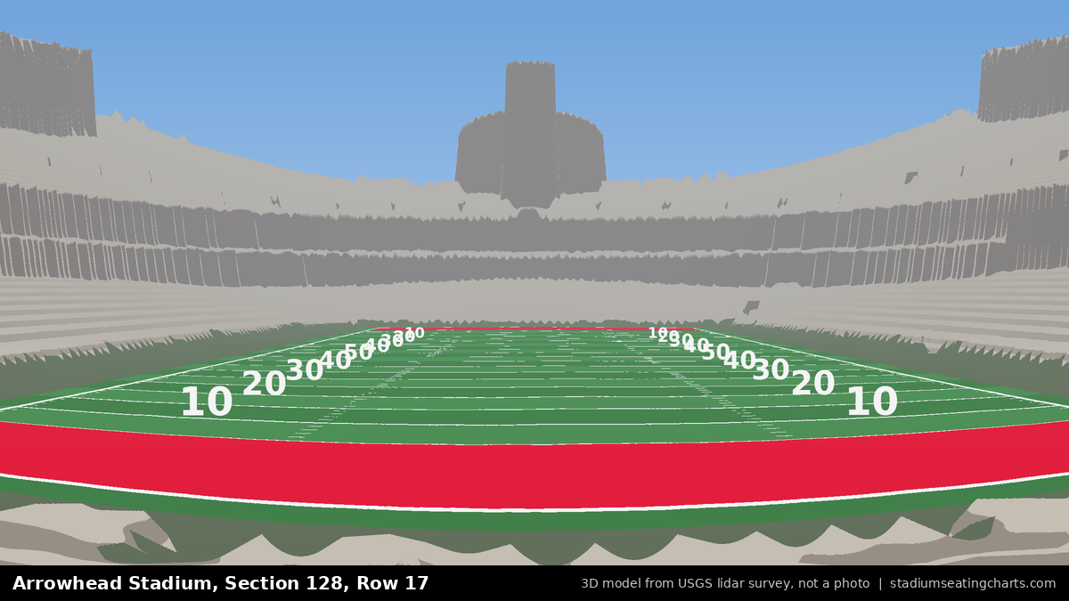 View from Arrowhead Stadium Section 128, Row 17, looking toward the field