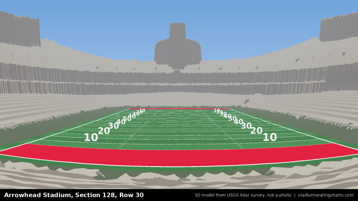 View from Arrowhead Stadium Section 128, Row 30, looking toward the field