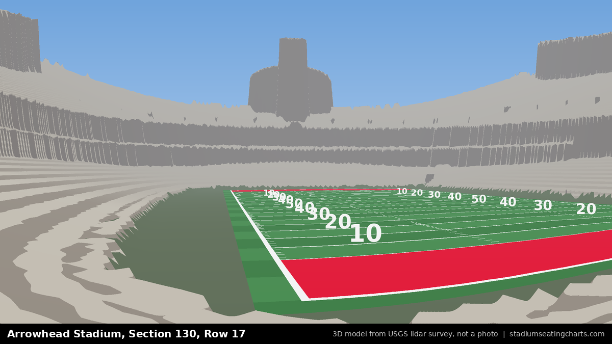 View from Arrowhead Stadium Section 130, Row 17, looking toward the field