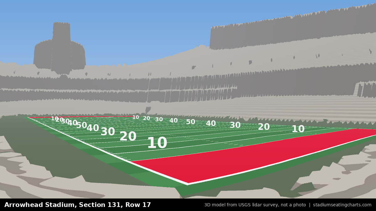 View from Arrowhead Stadium Section 131, Row 17, looking toward the field