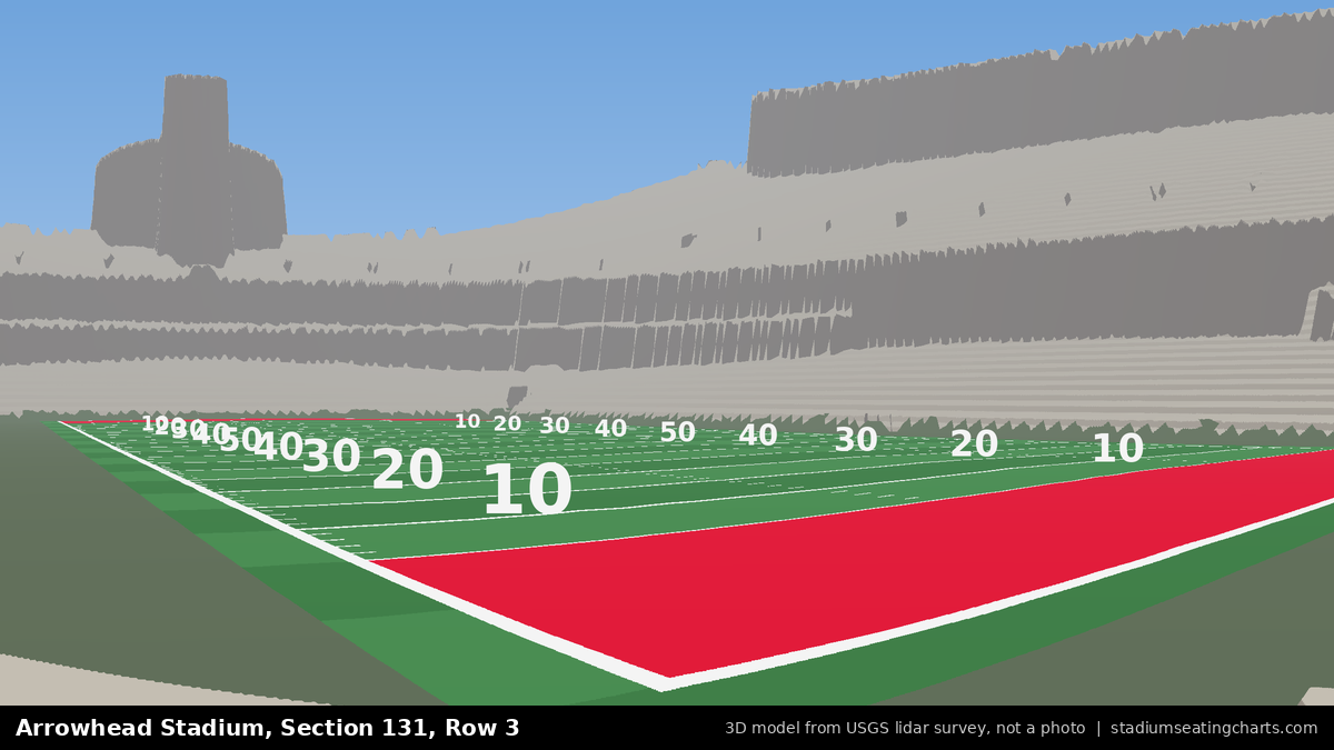 View from Arrowhead Stadium Section 131, Row 3, looking toward the field