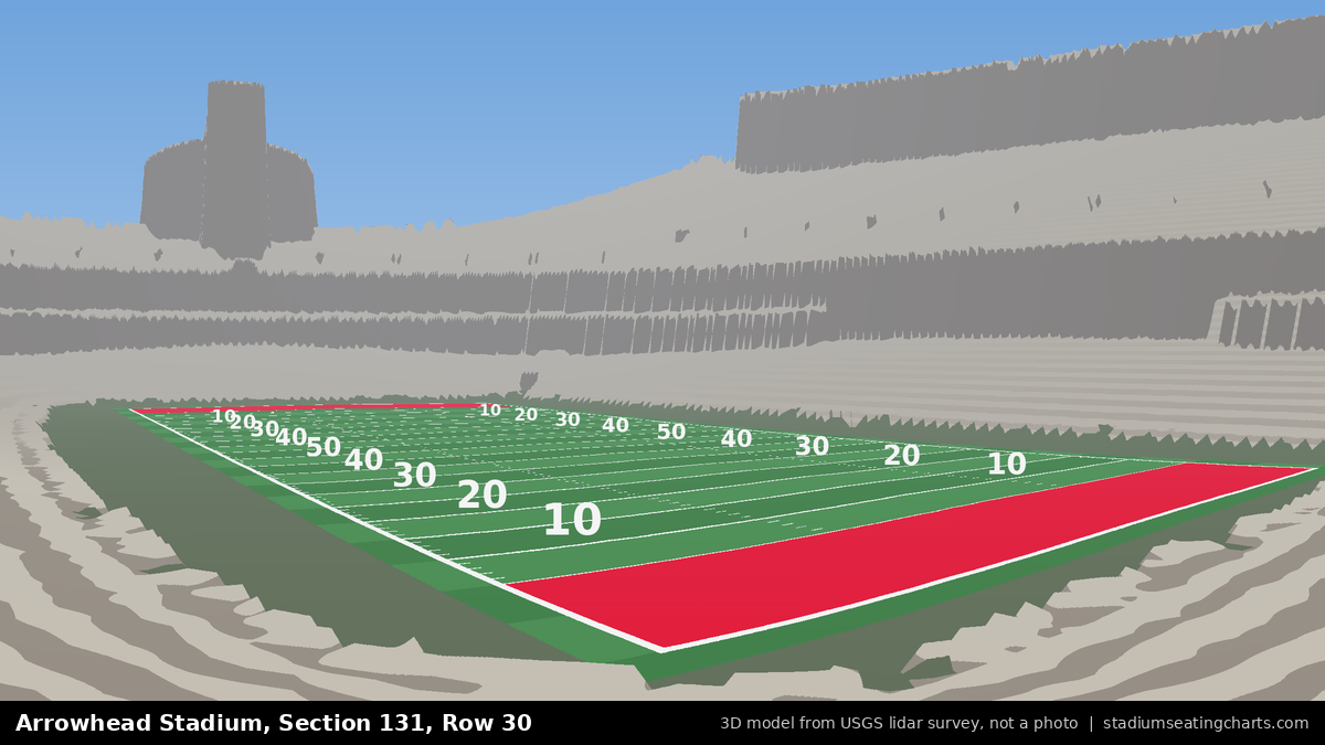 View from Arrowhead Stadium Section 131, Row 30, looking toward the field