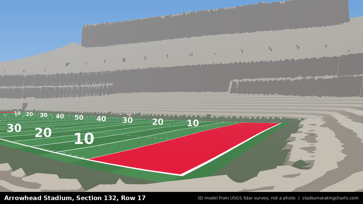 View from Arrowhead Stadium Section 132, Row 17, looking toward the field