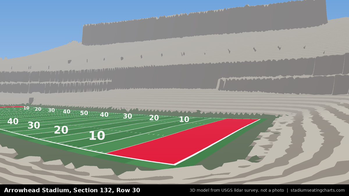 View from Arrowhead Stadium Section 132, Row 30, looking toward the field