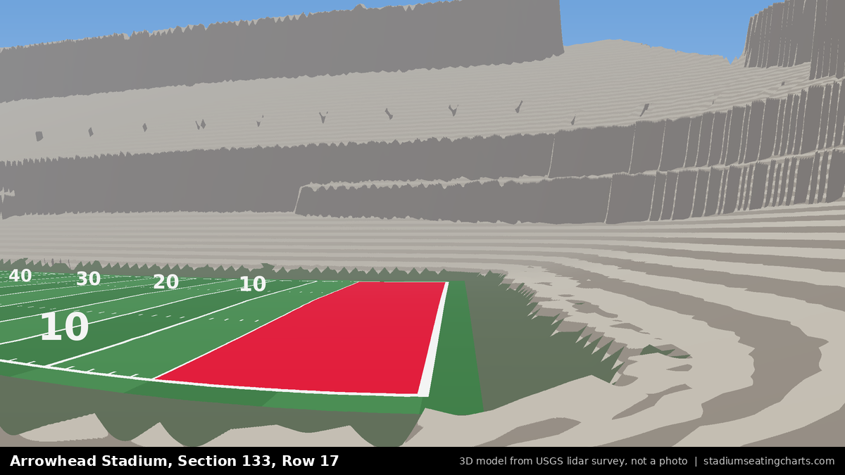 View from Arrowhead Stadium Section 133, Row 17, looking toward the field