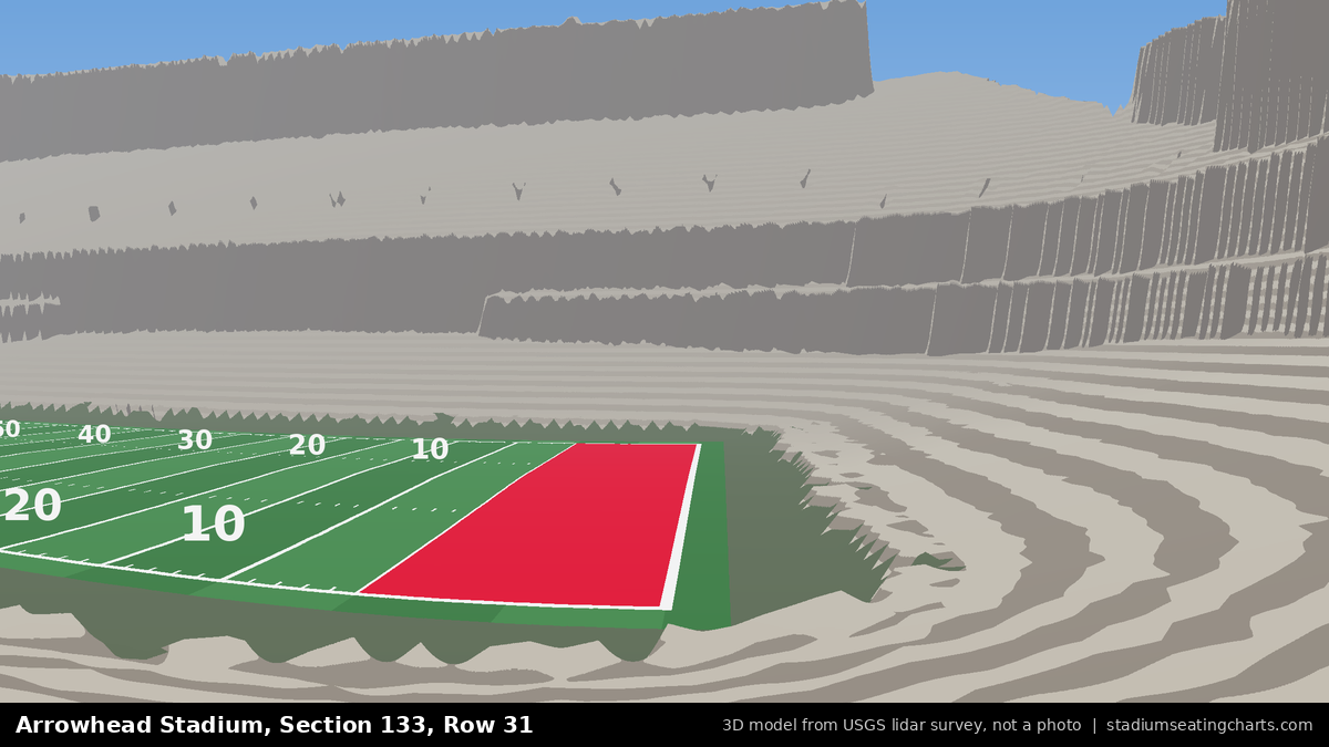 View from Arrowhead Stadium Section 133, Row 31, looking toward the field