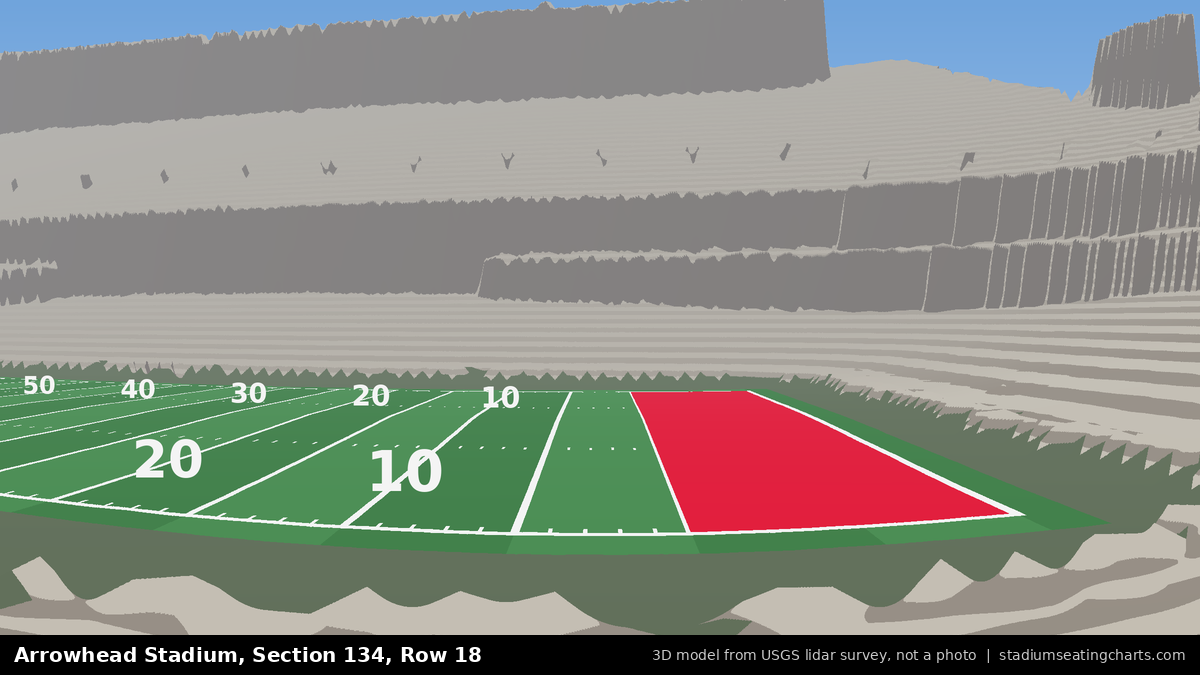 View from Arrowhead Stadium Section 134, Row 18, looking toward the field