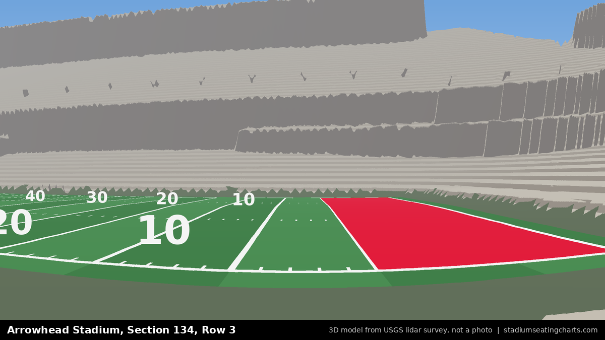 View from Arrowhead Stadium Section 134, Row 3, looking toward the field