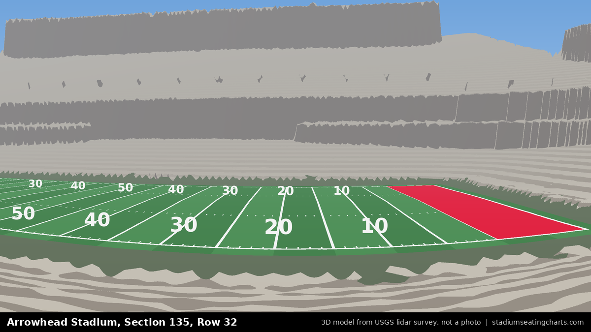 View from Arrowhead Stadium Section 135, Row 32, looking toward the field