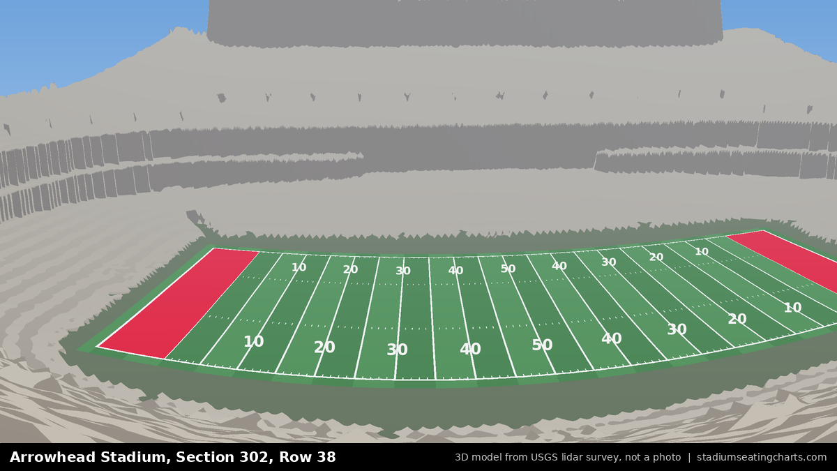 View from Arrowhead Stadium Section 302, Row 38, looking toward the field