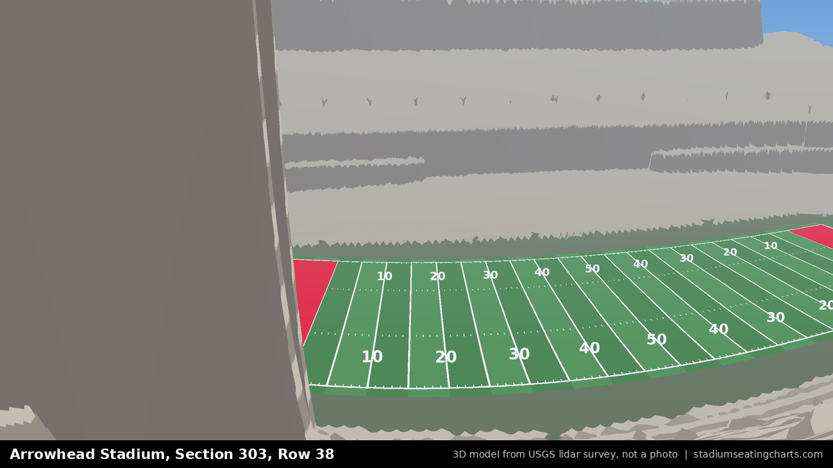 View from Arrowhead Stadium Section 303, Row 38, looking toward the field